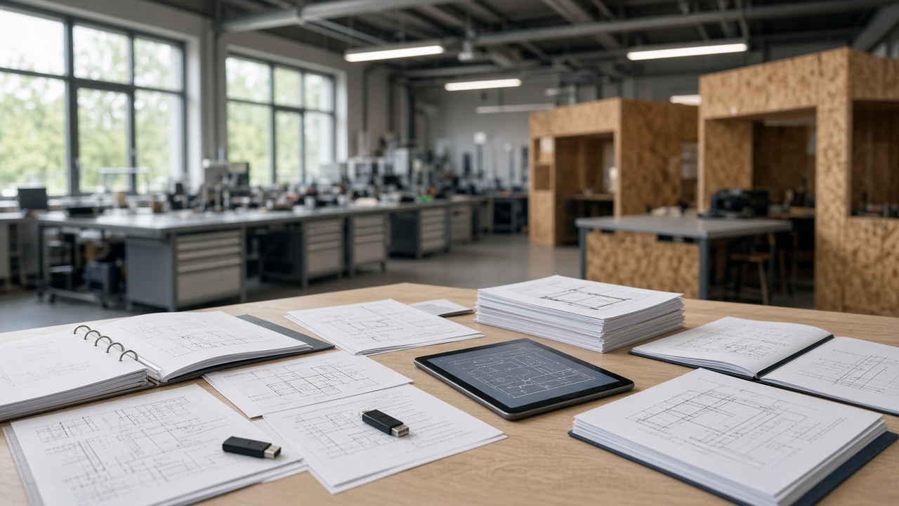 Manuales técnicos y documentación sobre una mesa en un aula-taller del CENIF.